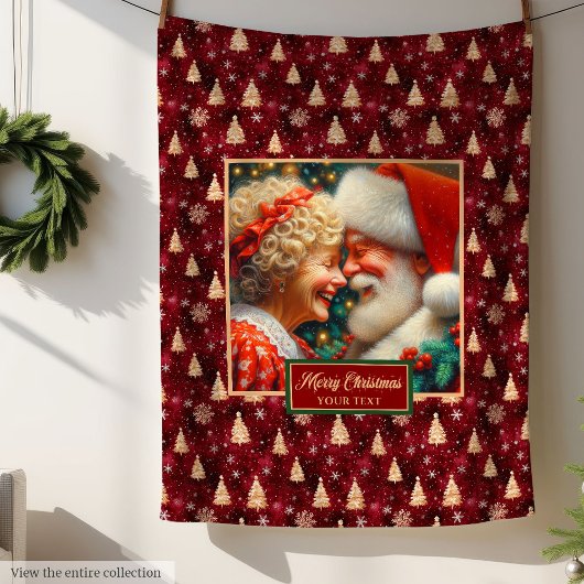 Festive Throw Blanket Burgundy Gold Mr. & Mrs. Cla Fleecedecke