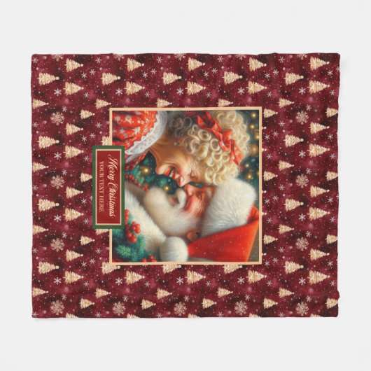 Festive Throw Blanket Burgundy Gold Mr. & Mrs. Cla Fleecedecke (Vorderseite (Horizontal))