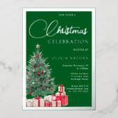 Festive Tree Christmas Party Green & Silver Folieneinladung (Vorderseite)