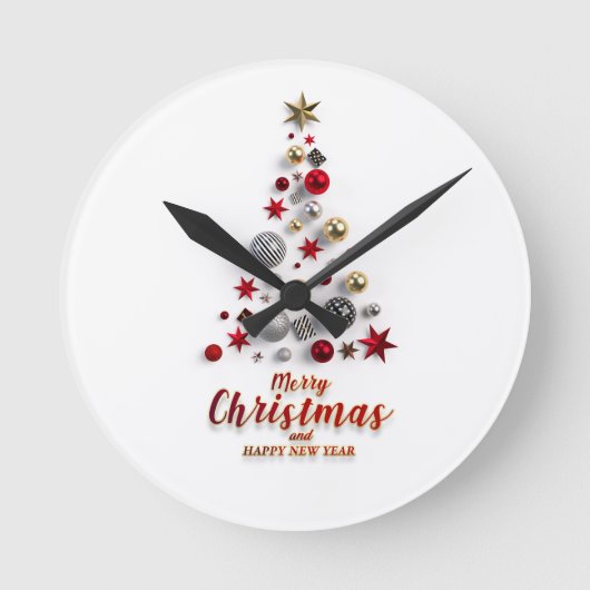 “Festive Tree in Snow” Runde Wanduhr (Vorderseite)