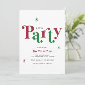 Festive Typography Let's Party Whimsical Holiday Einladung (Stehend Vorderseite)