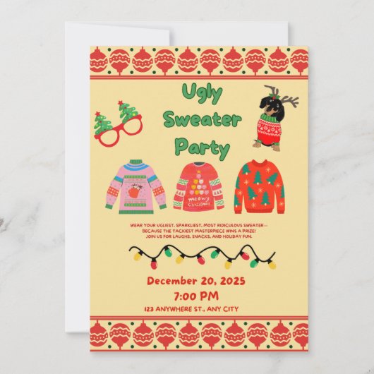 Festive Ugly Sweater Party Invitation  Einladung (Vorderseite)