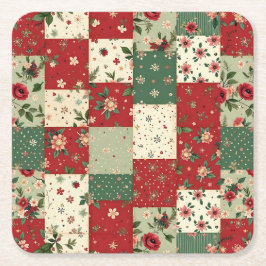Festive Vintage Christmas Floral Quilt Pattern Rechteckiger Pappuntersetzer