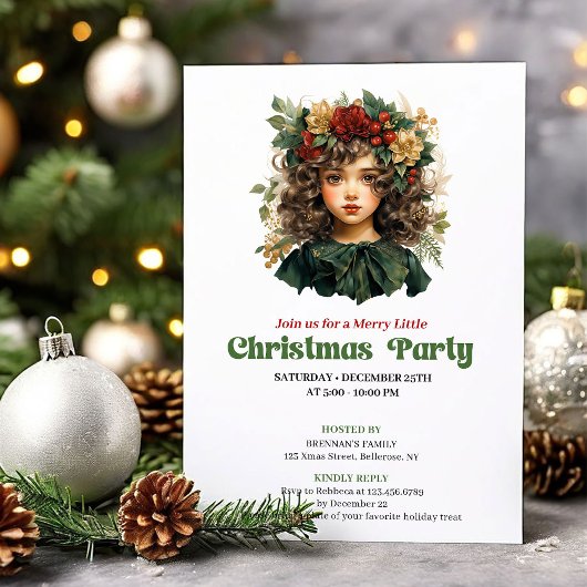 Festive vintage Christmas girl party invitation Einladung