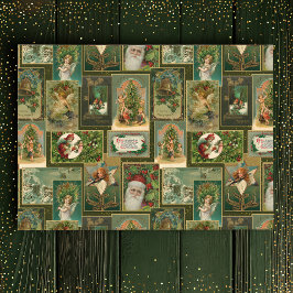 Festive Vintage Weihnachtskarte Collage Green BG Seidenpapier