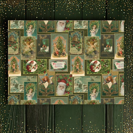 Festive Vintage Weihnachtskarte Collage Green BG Seidenpapier