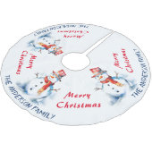 Festive Wasserfarbe Snowman Custom Frohe Weihnacht Polyester Weihnachtsbaumdecke (Schrägansicht)
