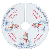 Festive Wasserfarbe Snowman Custom Frohe Weihnacht Polyester Weihnachtsbaumdecke (Vorderseite)