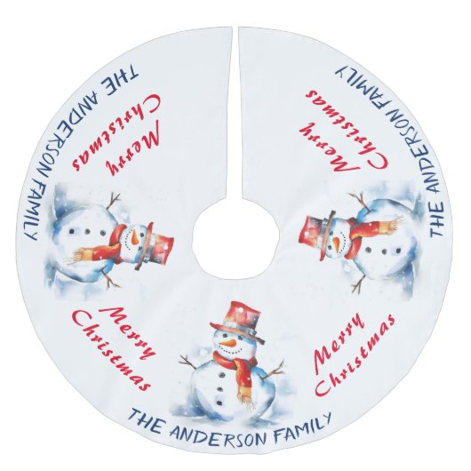 Festive Wasserfarbe Snowman Custom Frohe Weihnacht Polyester Weihnachtsbaumdecke (Vorderseite)