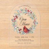 Festive Watercolor Cardinal Wreath Arch Open House Acryleinladungen (Vorderseite)