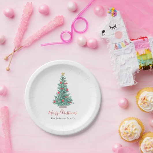 Festive Watercolor Christmas Tree Non Photo Pappteller (Party)