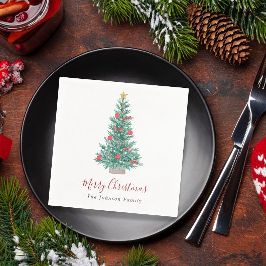 Festive Watercolor Christmas Tree Non Photo Serviette