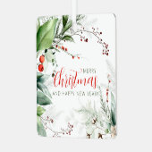 Festive Watercolor Greenery Merry Christmas Ornament Aus Metall (Vorderseite links)