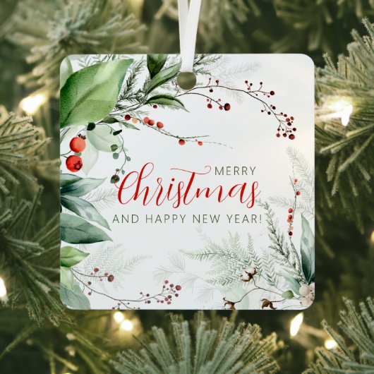 Festive Watercolor Greenery Merry Christmas Ornament Aus Metall (InSitu)