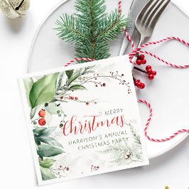 Festive Watercolor Greenery Merry Christmas Serviette