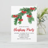 Festive Watercolor Greenery Red Bow Christmas Einladung (Stehend Vorderseite)