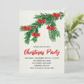 Festive Watercolor Greenery Red Bow Christmas Einladung (Stehend Vorderseite)
