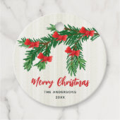 Festive Watercolor Greenery Red Bow Christmas Geschenkanhänger (Vorderseite)