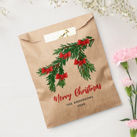Festive Watercolor Greenery Red Bow Christmas Geschenktütchen (Versiegelt)