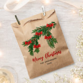 Festive Watercolor Greenery Red Bow Christmas Geschenktütchen (Ausgeschnitten)