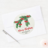 Festive Watercolor Greenery Red Bow Christmas Runder Aufkleber (Umschlag)