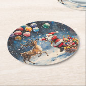 Festive Watercolor Santa Reindeer Colorful Balloon Runder Pappuntersetzer (Angewinkelt)
