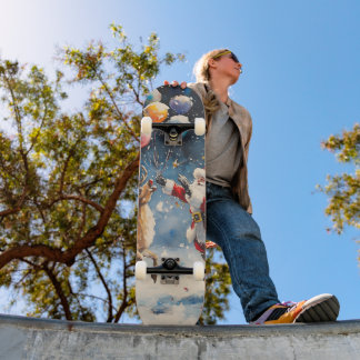 Festive Watercolor Santa Reindeer Colorful Balloon Skateboard