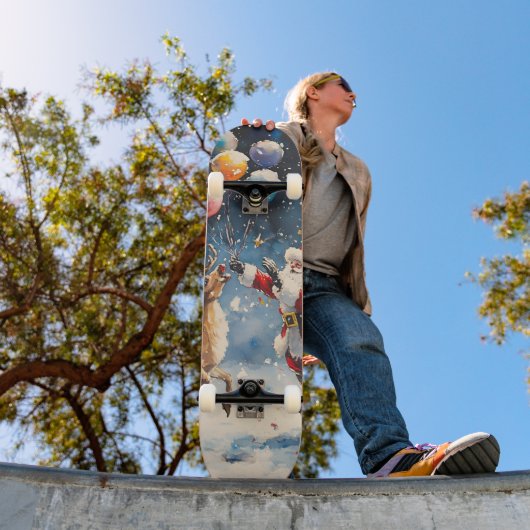 Festive Watercolor Santa Reindeer Colorful Balloon Skateboard (Außenbereich 1)