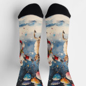 Festive Watercolor Santa Reindeer Colorful Balloon Socken (Oben)