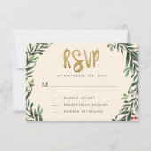 Festive Watercolor Wreath Gold Wedding RSVP Karte (Vorderseite)