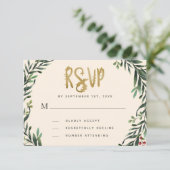 Festive Watercolor Wreath Gold Wedding RSVP Karte (Stehend Vorderseite)