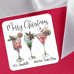 Festive Weihnachts-Cocktail-Geschenk-Anhänger-Aufk Quadratischer Aufkleber