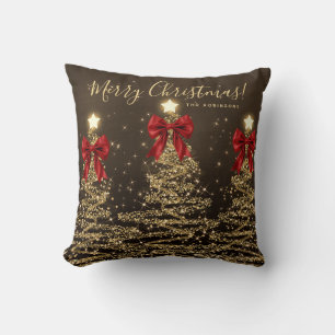 Festive Weihnachtsbäume Gold Rot mit Namen Kissen