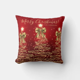 Festive Weihnachtsbäume Gold Rot mit Namen Kissen