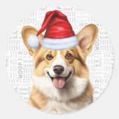Festive Welsh Corgi Dog Woof Words Christmas Runder Aufkleber (Vorderseite)