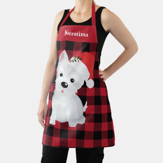 Festive Westie Hund Weihnachtsmannmütze Buffalo Ka Schürze (InSitu)