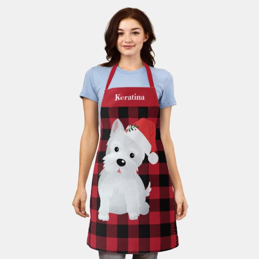 Festive Westie Hund Weihnachtsmannmütze Buffalo Ka Schürze (Getragen)