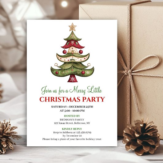 Festive whimsical Christmas tree seasonal invite Einladung