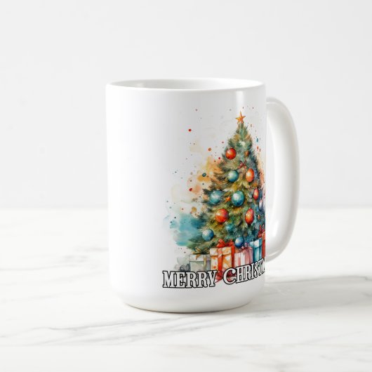 Festive Whimsical Merry Christmas Tree Kaffeetasse (VorderseiteRechts)