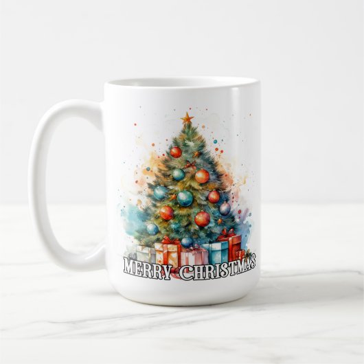 Festive Whimsical Merry Christmas Tree Kaffeetasse (Links)