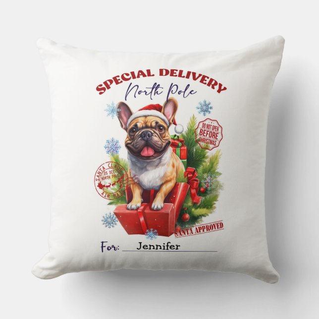 Festive Whimsical Pug Christmas Throw Pillow Kissen (Vorderseite)