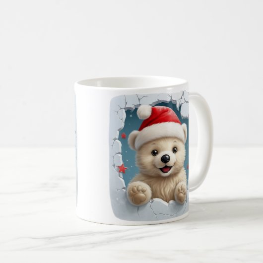 Festive White Featuring Teddy Bear And Icy Design Kaffeetasse (VorderseiteRechts)