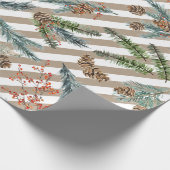 Festive White Stripe Pine Spruce Kraft Holiday Geschenkpapier (Ecke)