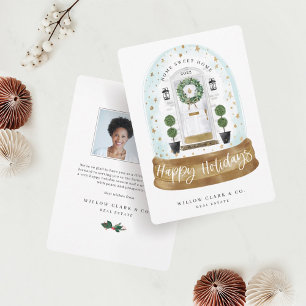 Festive White Watercolor Door Snow Globe Business Feiertagskarte