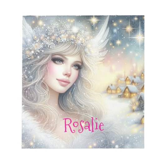 Festive White Watercolor Ethereal Frost Snow Angel Notizblock (Vorderseite)
