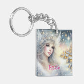 Festive White Watercolor Ethereal Frost Snow Angel Schlüsselanhänger (Vorderseite links)