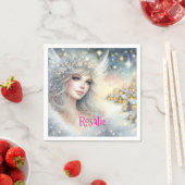 Festive White Watercolor Ethereal Frost Snow Angel Serviette (Beispiel)