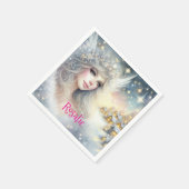 Festive White Watercolor Ethereal Frost Snow Angel Serviette (Ecke)