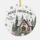 Festive Winter Cabin Merry Christmas Keramik Ornament (Vorne)