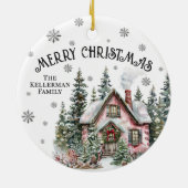 Festive Winter Cabin Merry Christmas Keramik Ornament (Hinten)